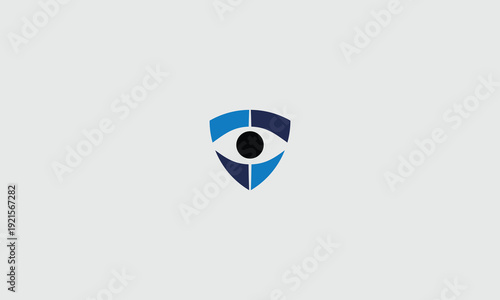 Abstract vector graphic illustration featuring a stylized eye shape protected within a modern shield emblem design