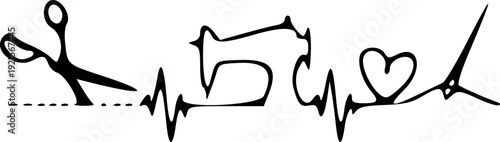 Creative pet grooming concept with heartbeat line and scissors