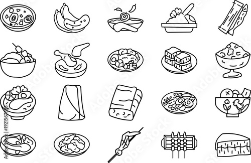 Filipino Traditional Cuisine Hand-Drawn Outline Icon Set