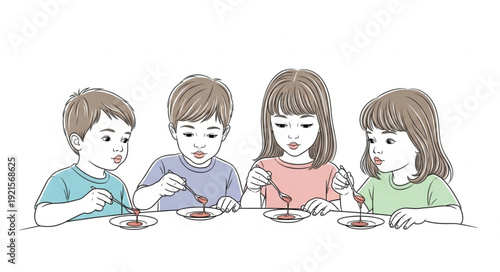 Children Eating Together at Table.