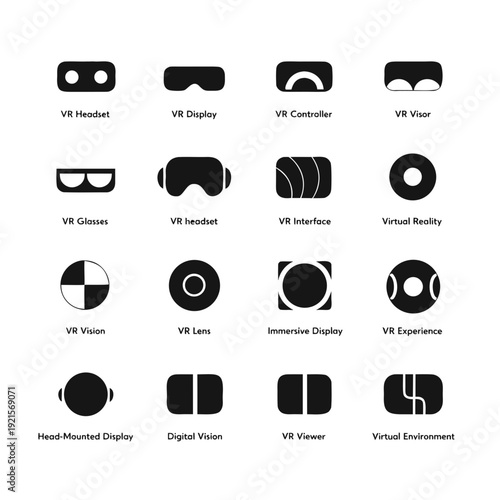 Virtual reality icons and related technology symbols