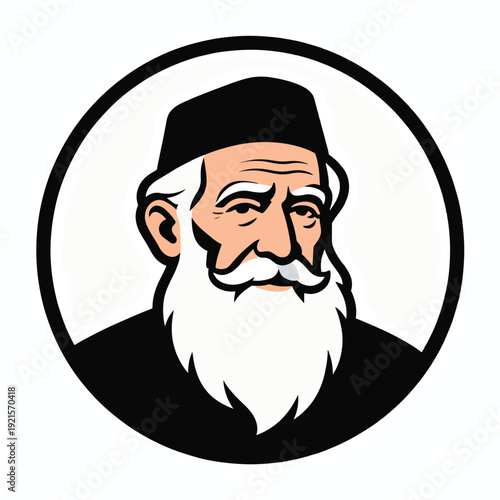 Illustration of an old man's head with a white beard.eps