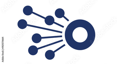 Abstract blue graphic featuring a central circle and radiating connected dots