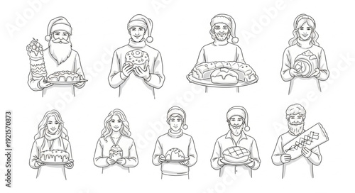 Collection of Monk Sketches Sitting Meditation.