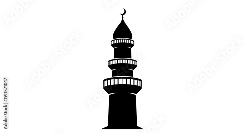 Islamic Minaret Silhouette with Crescent Moon 2.
