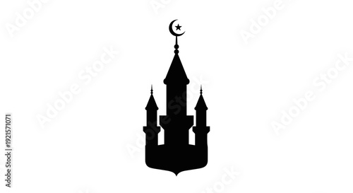 Islamic Mosque Silhouette with Crescent Moon.