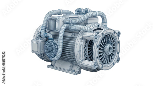 Detailed vehicle autocad blueprint illustration of industrial machinery with complex piping system and mechanical components in a technical isometric view