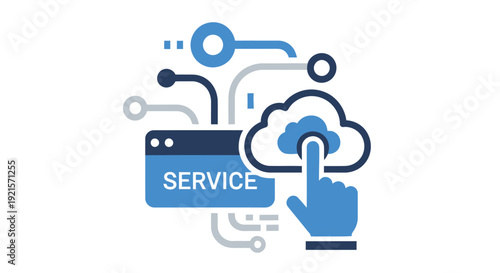 Cloud service access illustration with key hand and network connections