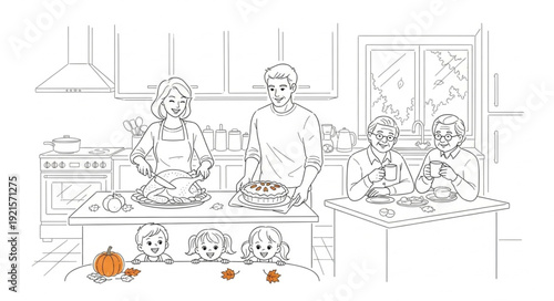 Cooking Scene with Chef and Kitchen.