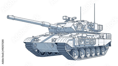 Detailed vehicle autocad blueprint of a modern tank with precise technical drawings and schematics