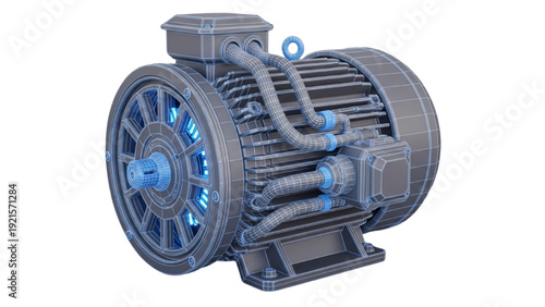 Detailed vehicle autocad blueprint of an industrial engine from a 3D isometric viewpoint showcasing mechanical components