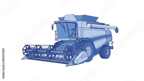 Detailed vehicle autocad blueprint of a combine harvester in a technical drawing style