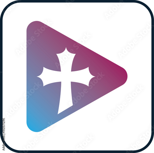 Play Button Cross Logo Christian Media Church