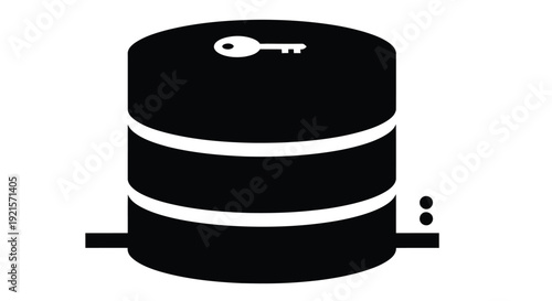 Black silhouette of a database cylinder with a keyhole on a white background