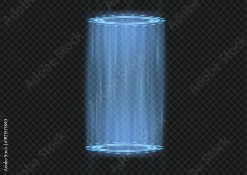 Glowing blue cylinder with radiant edges on dark background