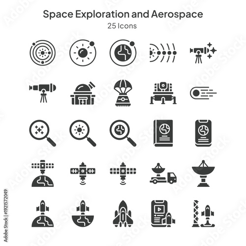 space exploration and aerospace icons collection