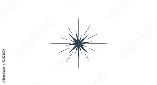 A dark blue starburst design with sharp lines radiating from a central point on a white background