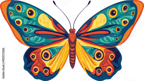 Colorful butterfly illustration with vibrant patterns and intricate details in nature style