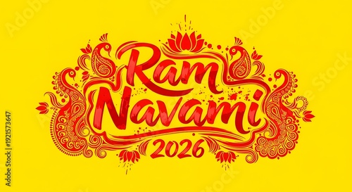 Vibrant red calligraphy for ram navami festival celebration 2026