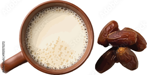 Dates and Milk Drink in Mug Vector Illustration for Food and Beverage Concepts