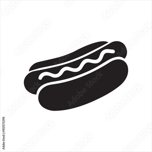 Stylized black hotdog with wavy mustard vector art