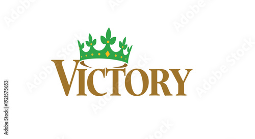 A regal golden 'Victory' wordmark is boldly displayed, elegantly adorned with a vibrant green crown emblem, symbolizing triumph, superior