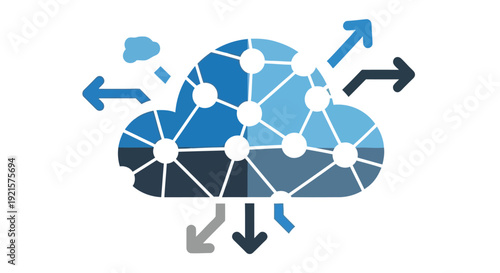 Abstract cloud network illustration with arrows indicating data flow and connectivity