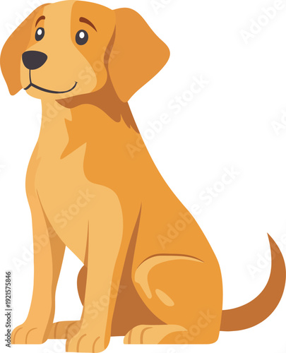 Cute cartoon golden retriever puppy sitting happily with wagging tail illustration