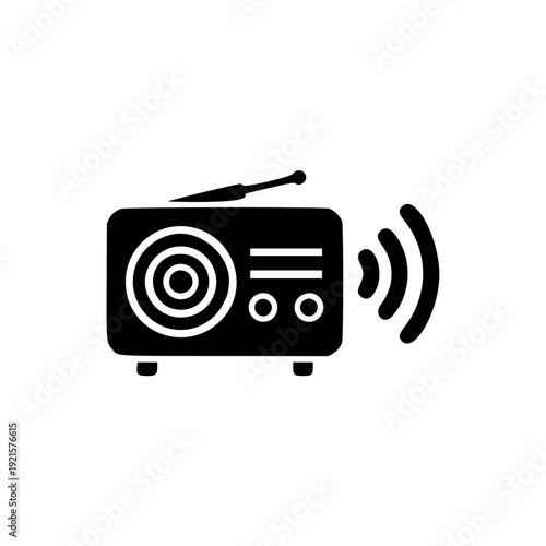 Vintage radio broadcasting signal in sleek black and white
