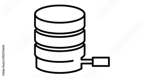 Simple black and white line drawing of a hard drive with a connector