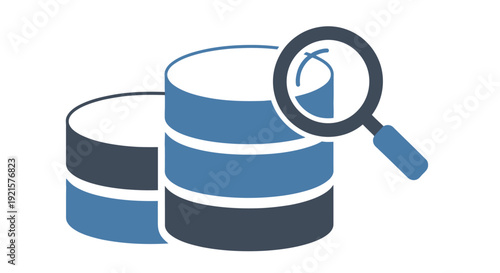 Database inspection with a magnifying glass representing data analysis and security