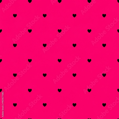 Seamless Pattern of Tiny Black Hearts on a Vibrant Hot Pink Background, Perfect for Romantic Themes and Design Projects