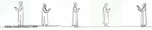 Line art of a Muslim man standing praying gesture in Ramadan side view
