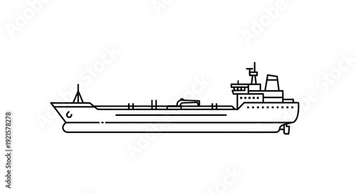 Outline illustration of a large cargo ship or oil tanker, depicted in a side profile view, suitable for maritime logistics.