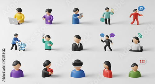 Collection of diverse cartoon people figures representing different activities and professions.