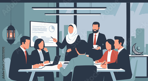 Diverse business team in modern meeting room.