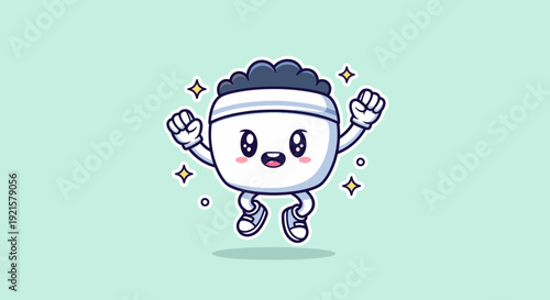 Cute Dancing Marshmallow Mascot Cartoon Character.