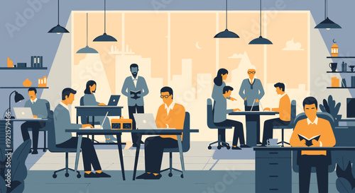 People working in a modern office space.