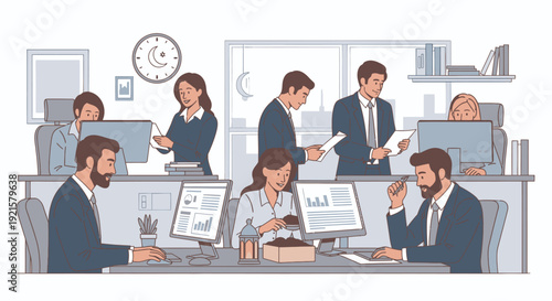 office workers collaborating on projects.