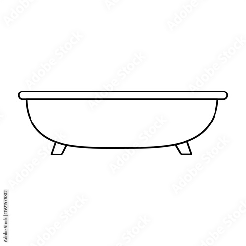Simple line art illustration of a classic clawfoot bathtub, depicted in a minimalist black and white style, suitable for coloring or icon use.
