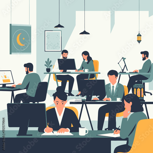 People working in a modern office space.