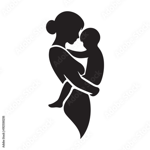 parent carrying child vector silhouette clip art logo design illustration. abstract parent child icon collection