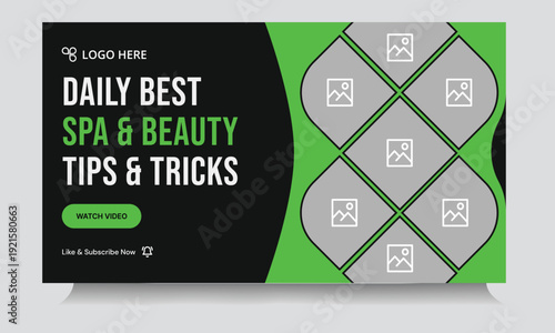Beauty and spa tips video thumbnail banner design, salon content video cover banner design, editable vector eps 10 file format