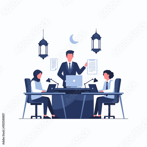 Business team working late at night.