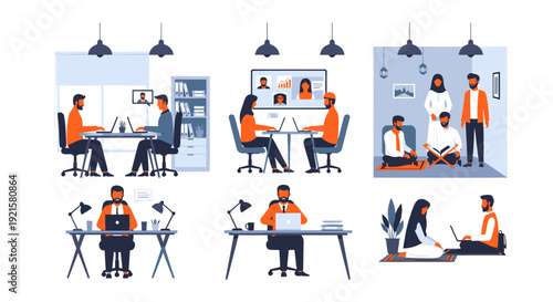 People working in office settings.