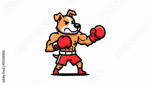 Cartoon Boxer Dog Mascot Ready for a Fight with Red Gloves.