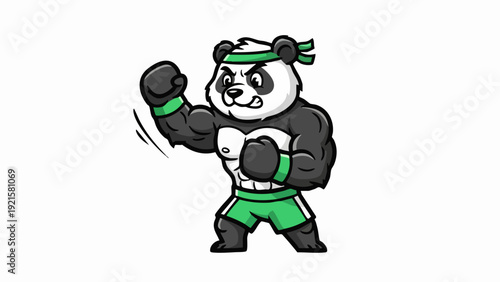 Strong panda bear in boxing stance ready to fight with gloves.