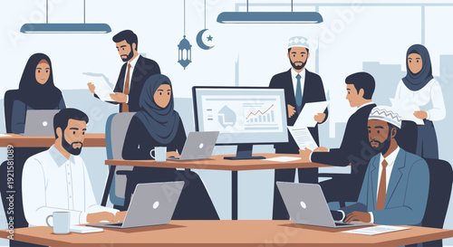 Diverse team collaborating in modern office.