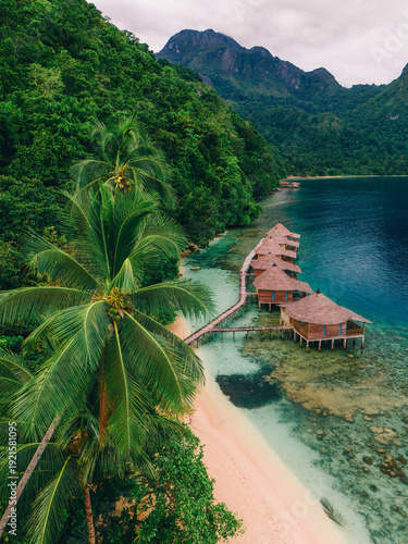 Aerial View of Sawai Coastal Village and Tropical Lagoon, Seram Island, Maluku, Indonesia