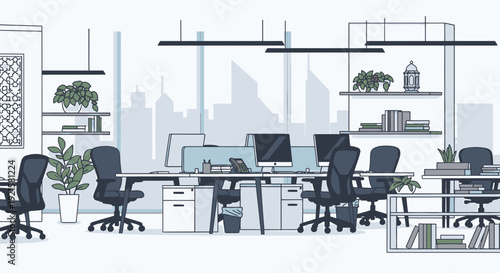 Modern office space with city view.